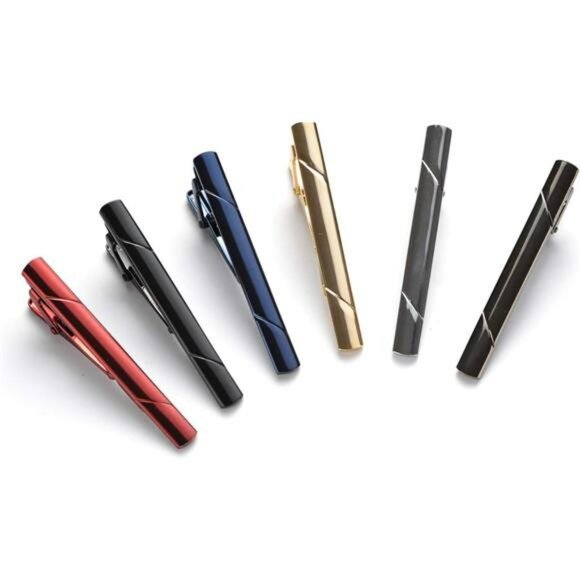 Mens Tie Clip Set 6 Pack Classic Tie Bar Pin for Wedding Business Neckties - Picture 3 of 7